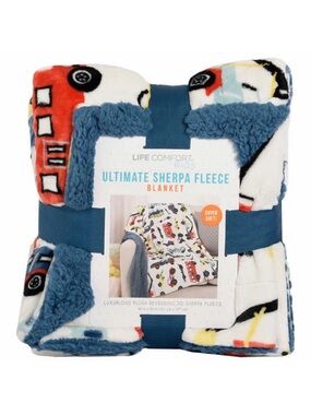 NWT Life Comfort Kid's Ultimate Sherpa Fleece Blanket CARS - size 40” x 50”